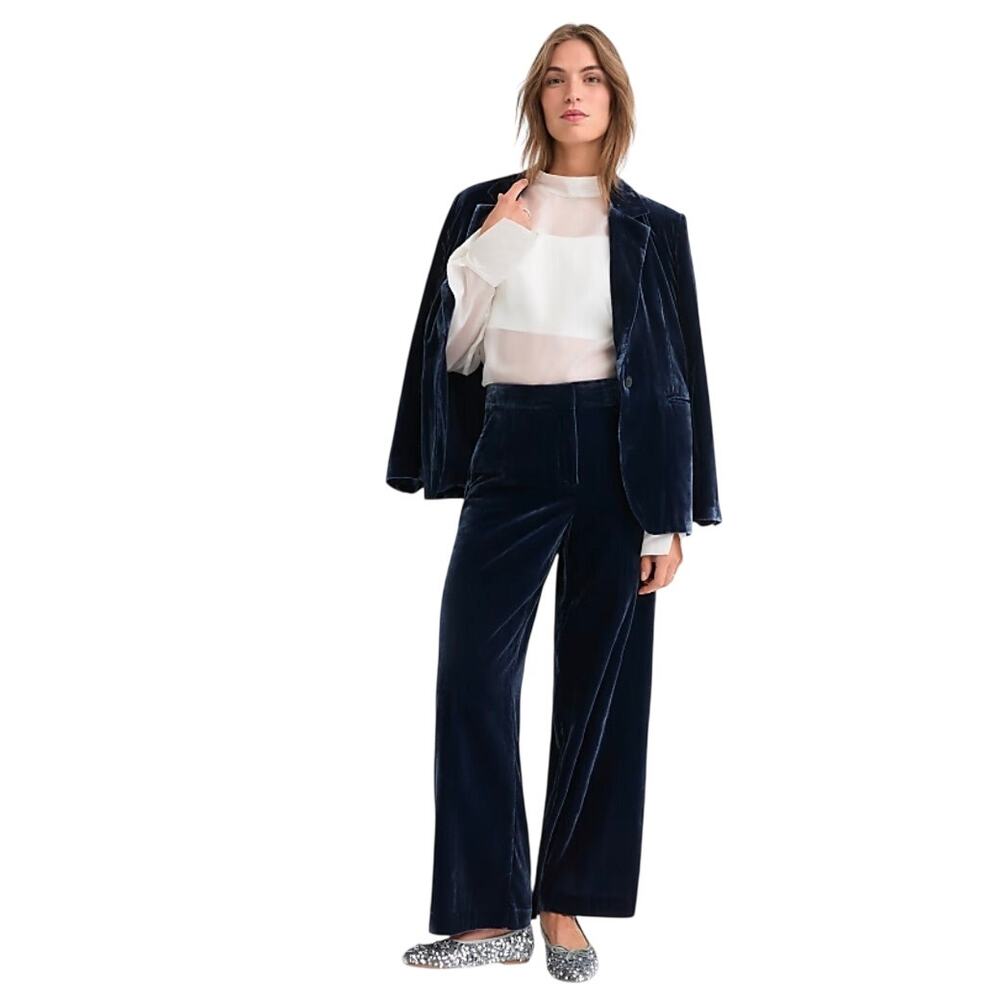 Loft Dark Blue Velvet Wide Leg High Rise Plush Whimsigoth Holiday Pants 12Tall